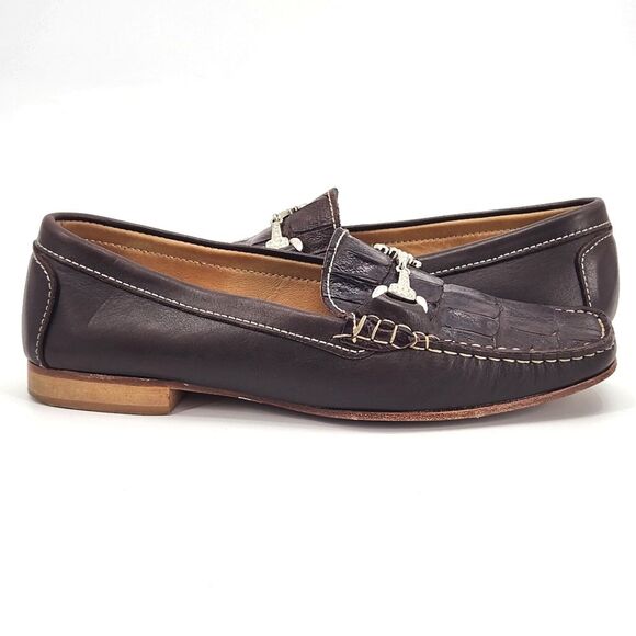 Maggio & Rossetto Brown Leather Croc Embossed Loafers Flats Womens Size 6 - Picture 1 of 8